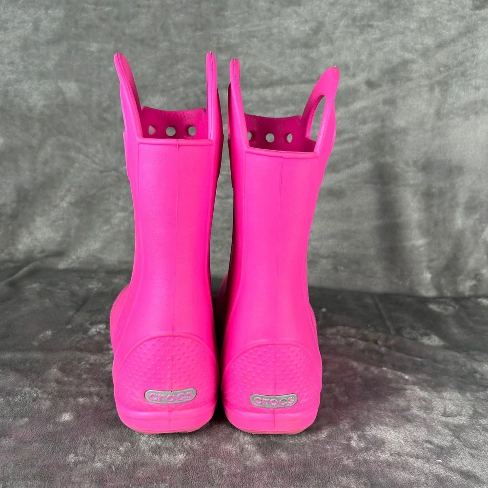 Crocs Handle It Rain Boots Kids Pink Waterproof Pull On Boots J2